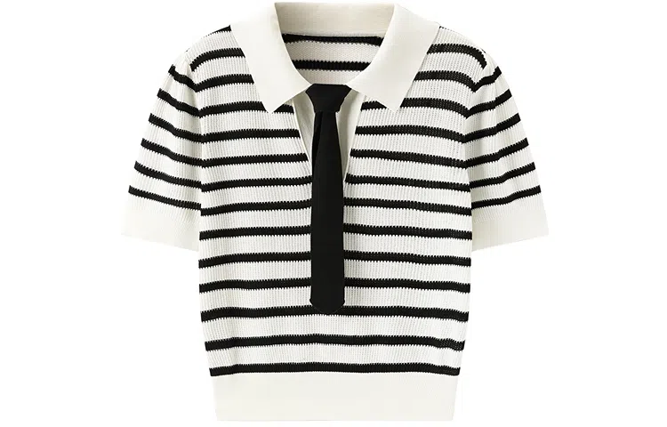 太平鸟 翻领条纹线套衫短款针织衫 女款