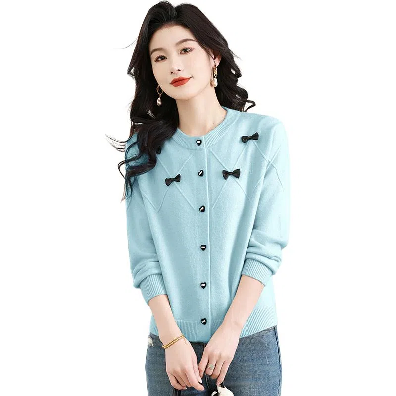 恒源祥 洋气时尚百搭纯色圆领长袖开衫针织衫 女款