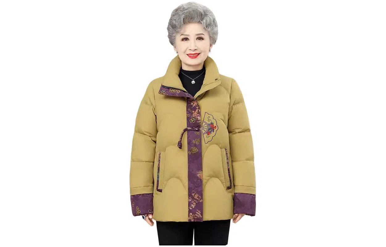 鸭鸭 韩版立领花色直筒羽绒服 女款