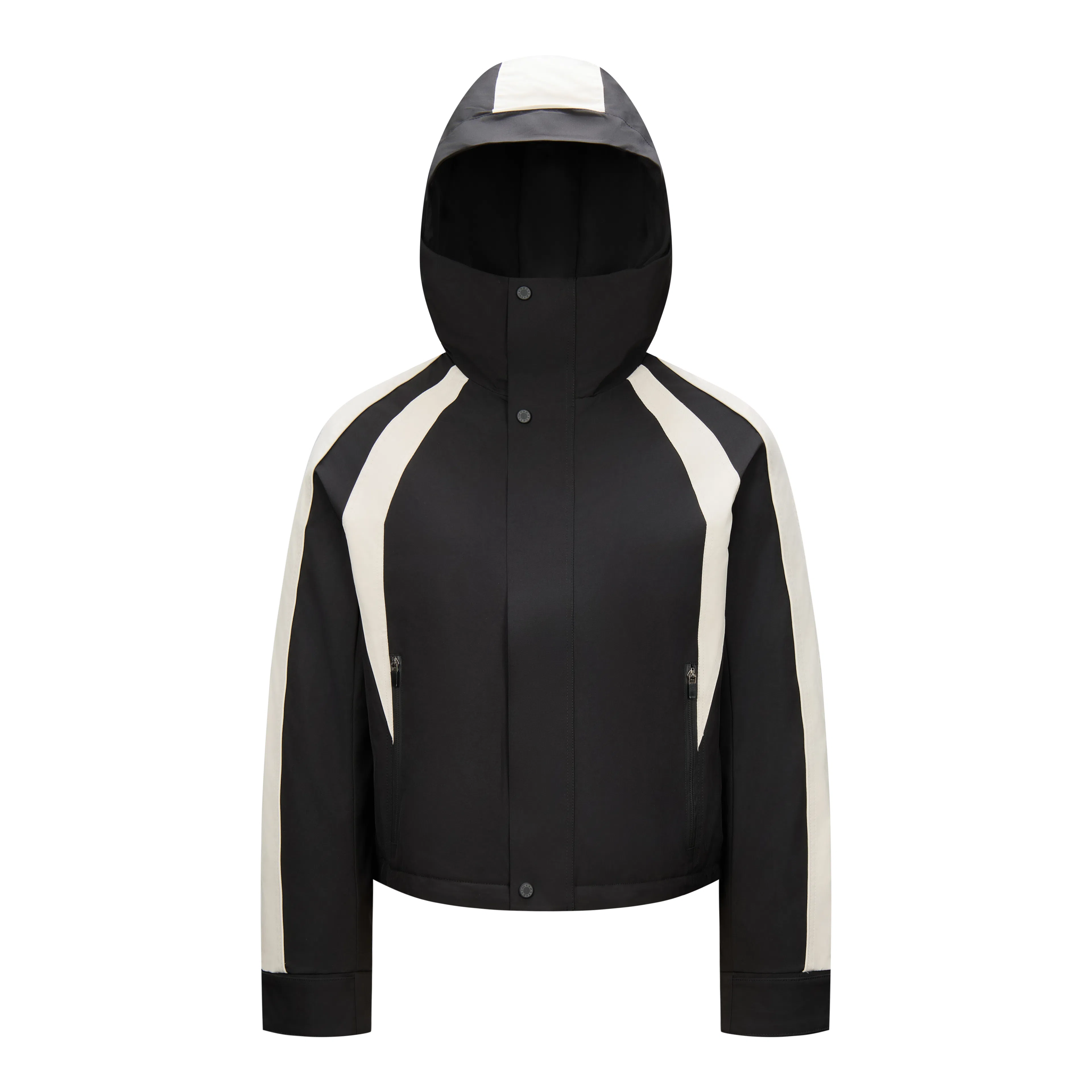 鸭鸭 拼色连帽气质时尚高级感保暖条纹撞色户外防风保暖工装羽绒服 女款