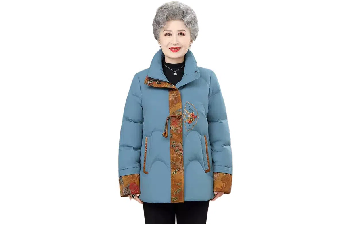 鸭鸭 韩版立领花色直筒羽绒服 女款