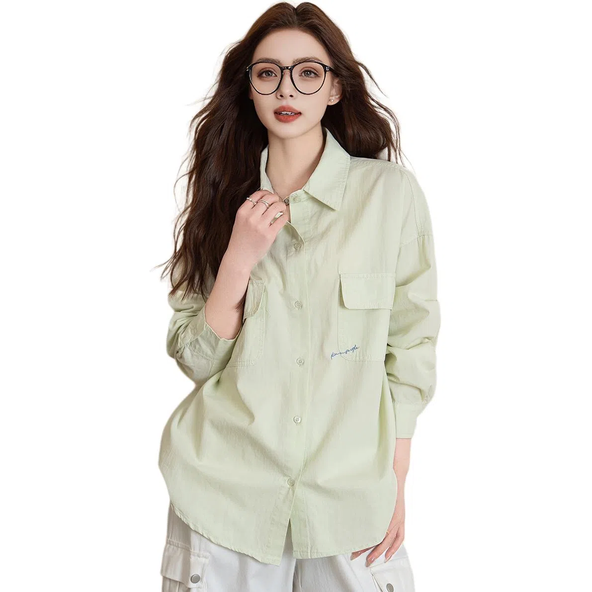 法文箱子 简约翻领纽扣长袖衬衫 女款