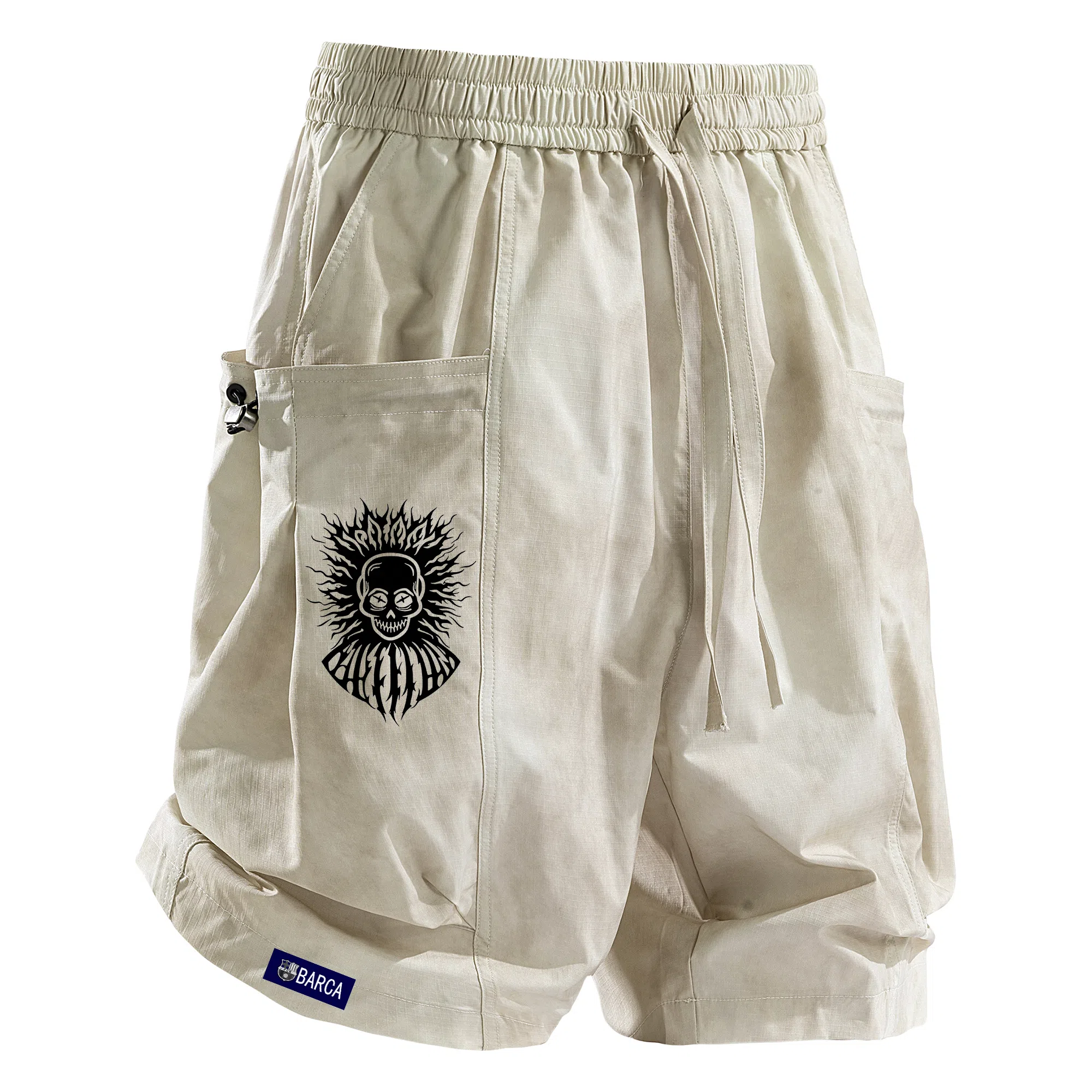 巴塞罗那足球俱乐部 城市机能扎染美式高街骷髅头基础字母系带篮球百搭速干山系户外凉感透气垂感经典宽松五分裤工装短裤 男女同款