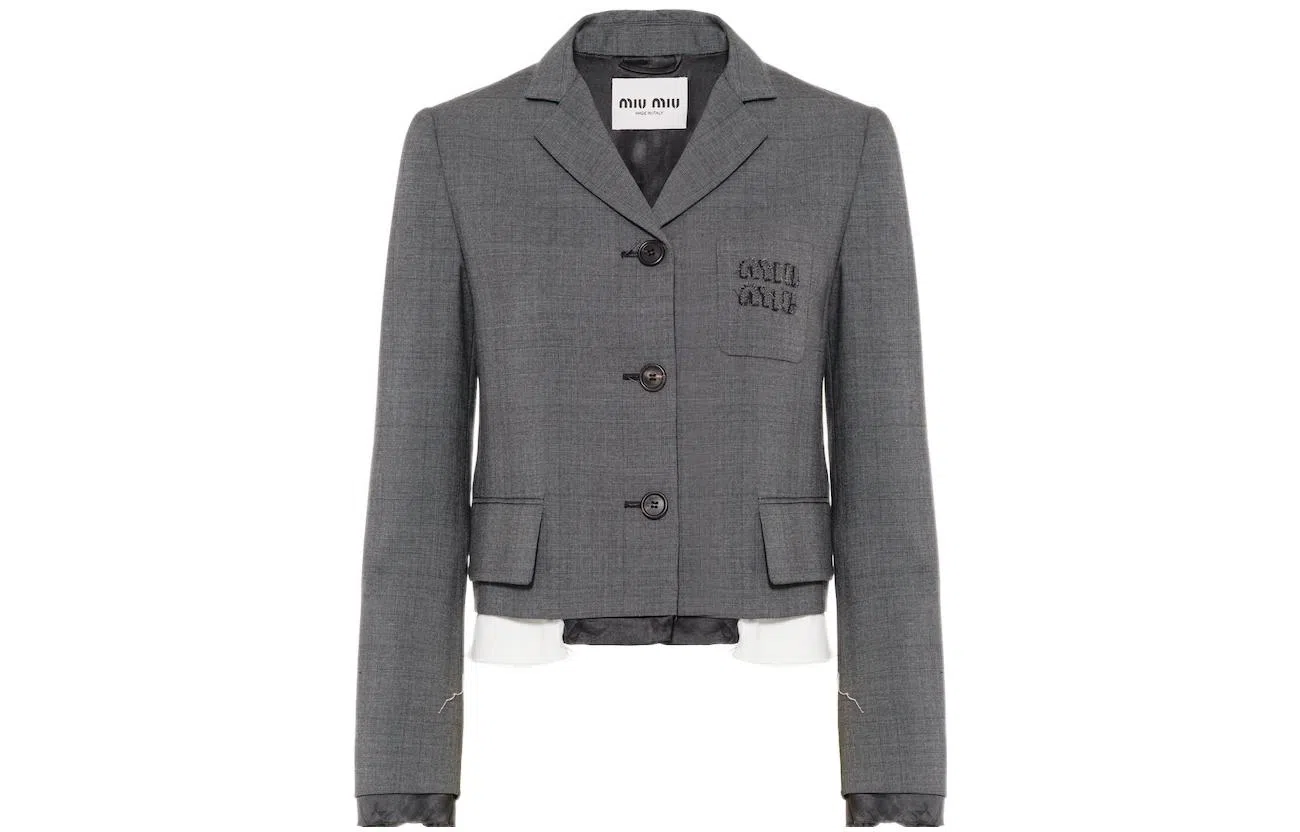 Miu Miu SS22 Single-Breasted Prince of Wales Blazer Slate Gray