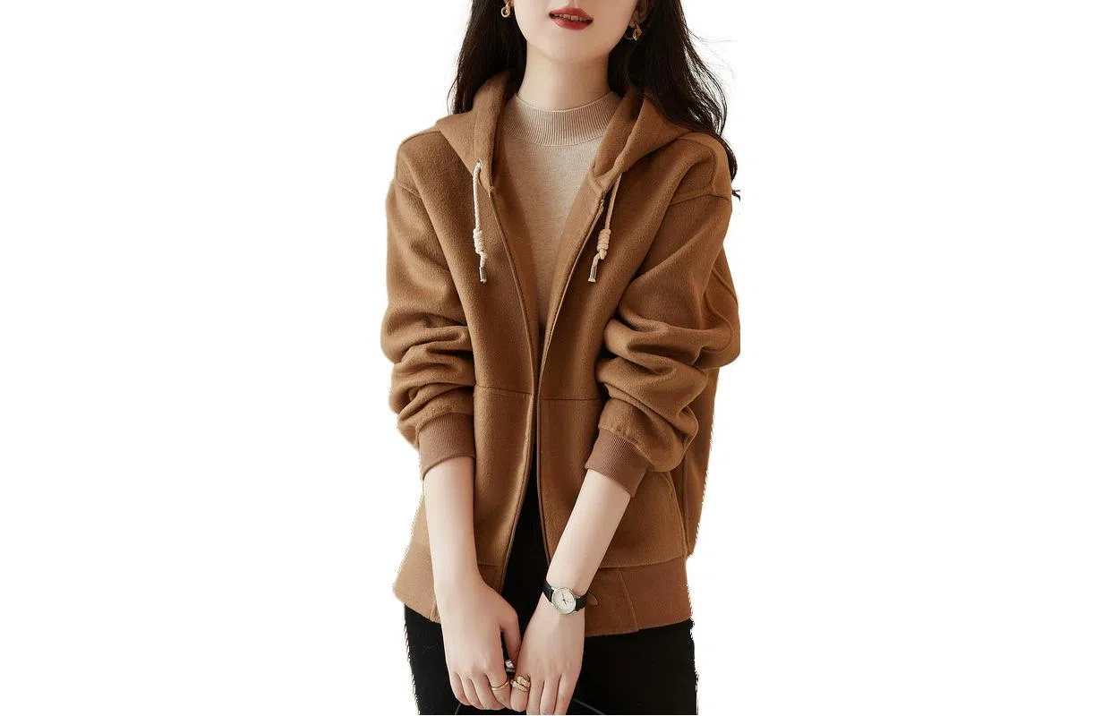 【dme】 纯色连帽休闲长袖夹克 女款 咖啡色