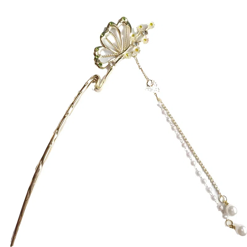 【心中的自己】 指尖瑰宝 新中式小众蝴蝶流苏吊坠簪子古风盘发钗子汉服头饰旗袍发钗典雅气质简约大方日常百搭 合金 发簪 女款