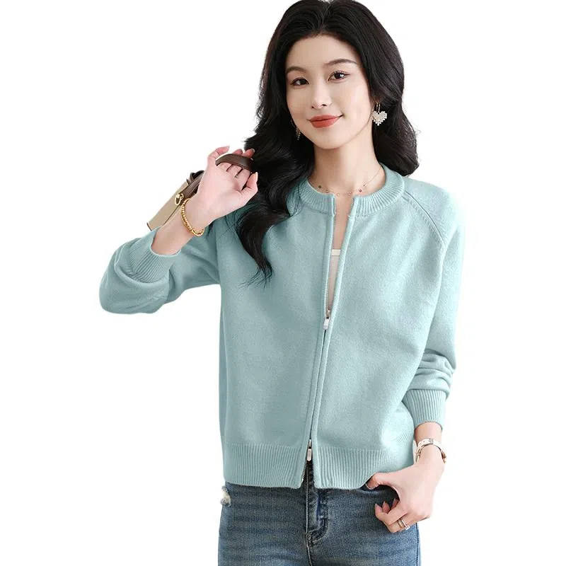 恒源祥 简约时尚百搭纯色圆领长袖开衫针织衫 女款