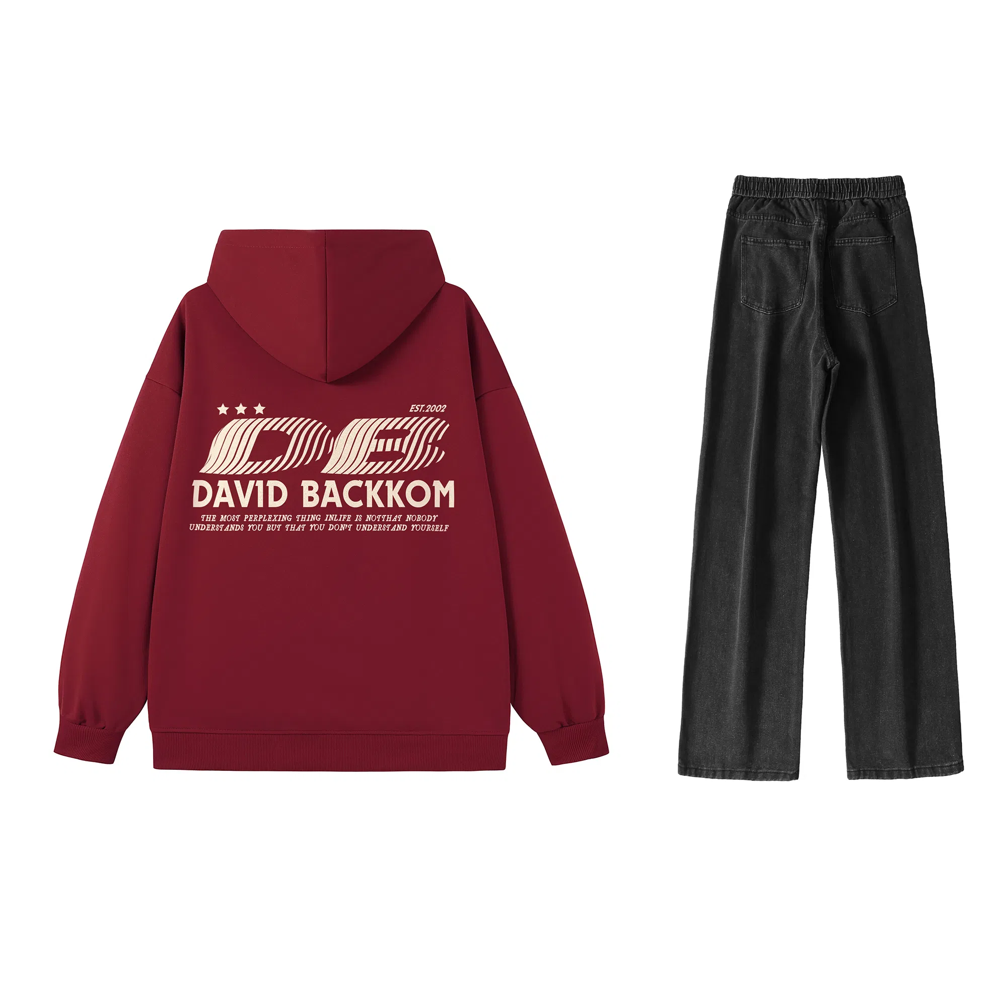 大卫贝肯 美式复古简约基础款字母印花开衫拉链重磅长袖卫衣直筒百搭垂感牛仔裤休闲运动套装 男女同款