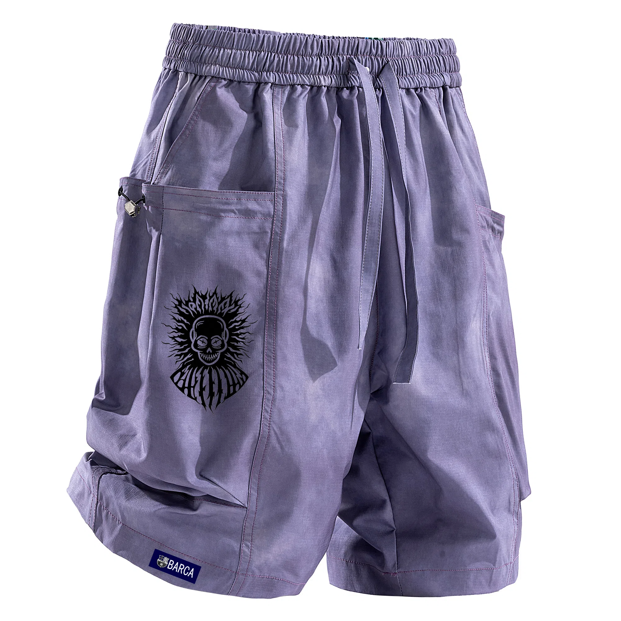 巴塞罗那足球俱乐部 城市机能扎染美式高街骷髅头基础字母系带篮球百搭速干山系户外凉感透气垂感经典宽松五分裤工装短裤 男女同款