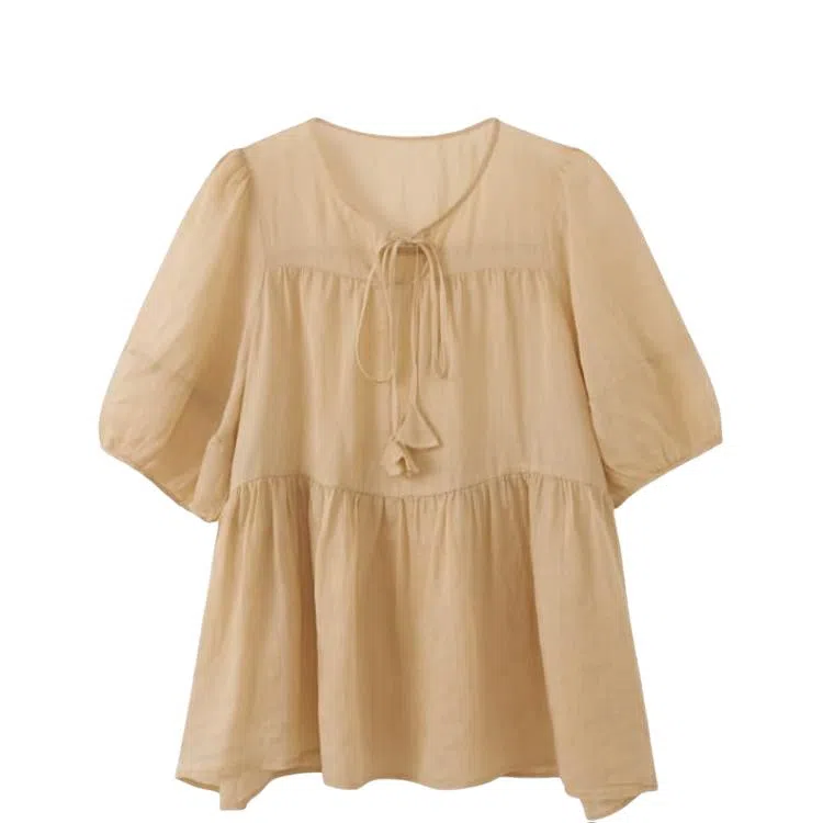 柳絮自制 苎麻层次感薄款宽松短袖衬衫 女款