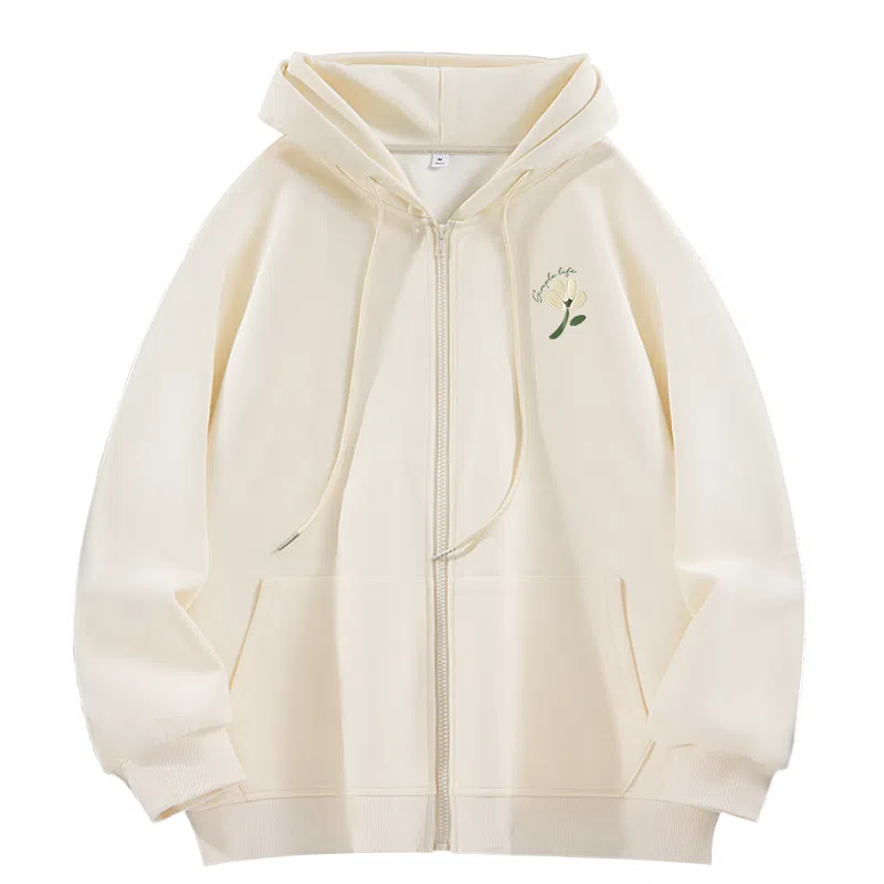 棉致 简约纯色宽松休闲连帽长袖卫衣 女款