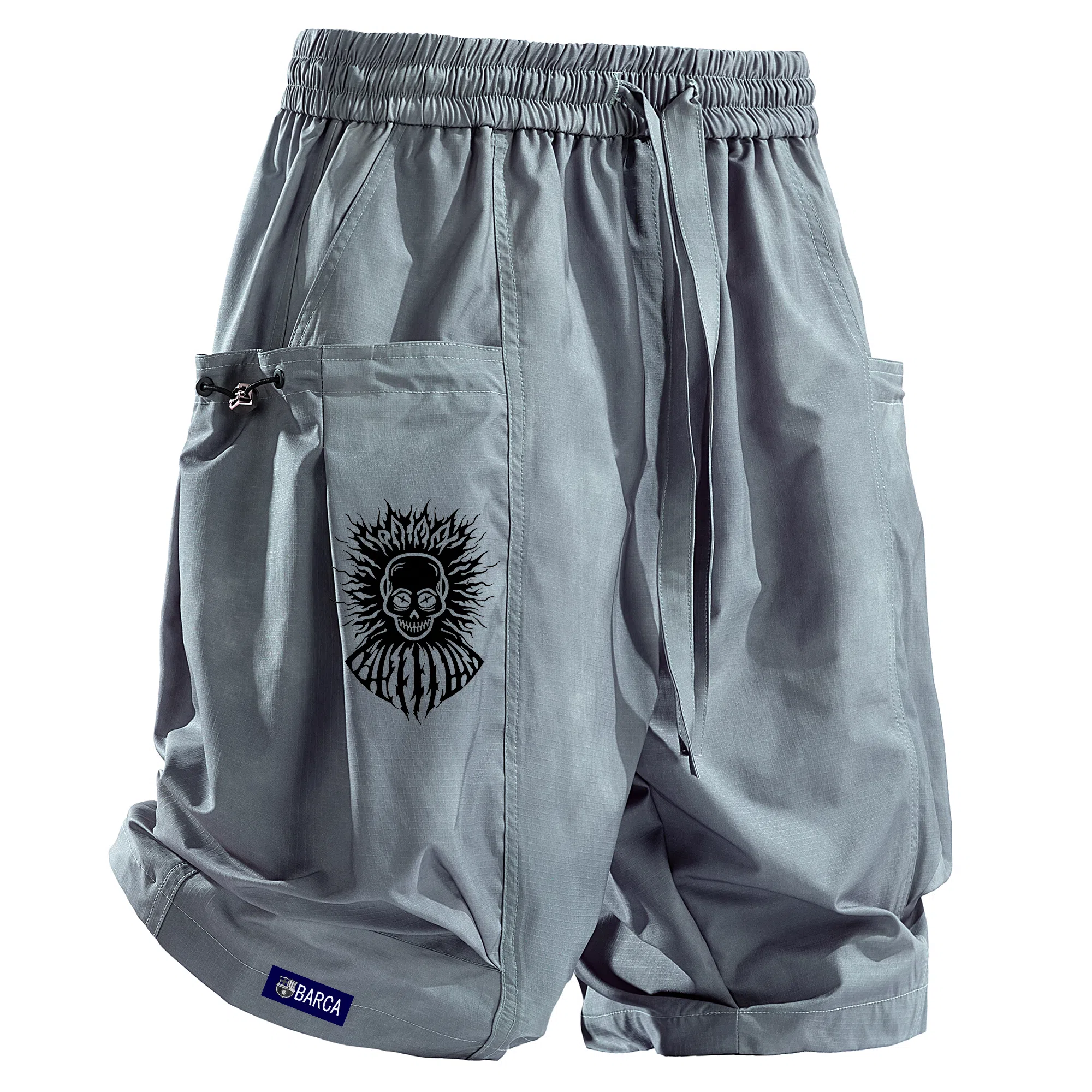 巴塞罗那足球俱乐部 城市机能扎染美式高街骷髅头基础字母系带篮球百搭速干山系户外凉感透气垂感经典宽松五分裤工装短裤 男女同款