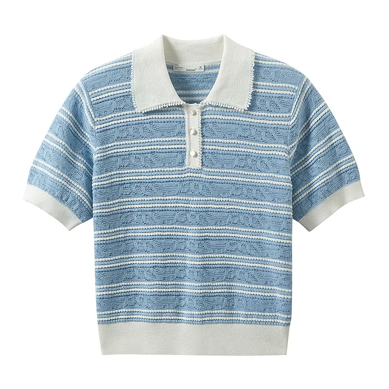 茵曼 合身条纹简约短袖针织衫 女款