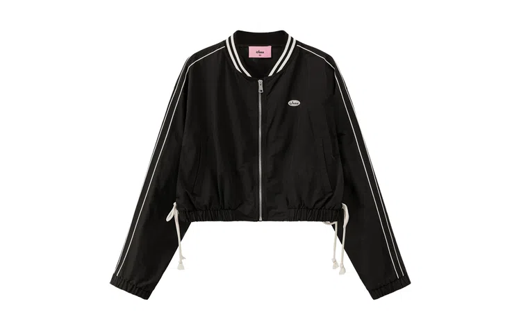 CHUU Letter Patch Baseball Jacket Black