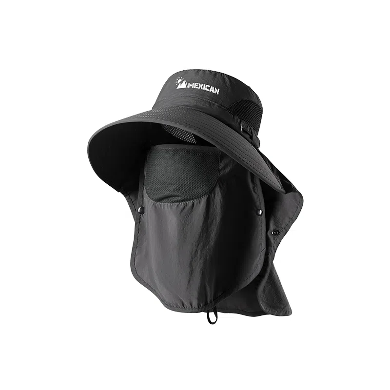 稻草人 夏季户外登山钓鱼遮阳面罩护颈一体太阳帽 大檐防紫外线 休闲百搭 涤纶 防晒帽 男女同款情侣款