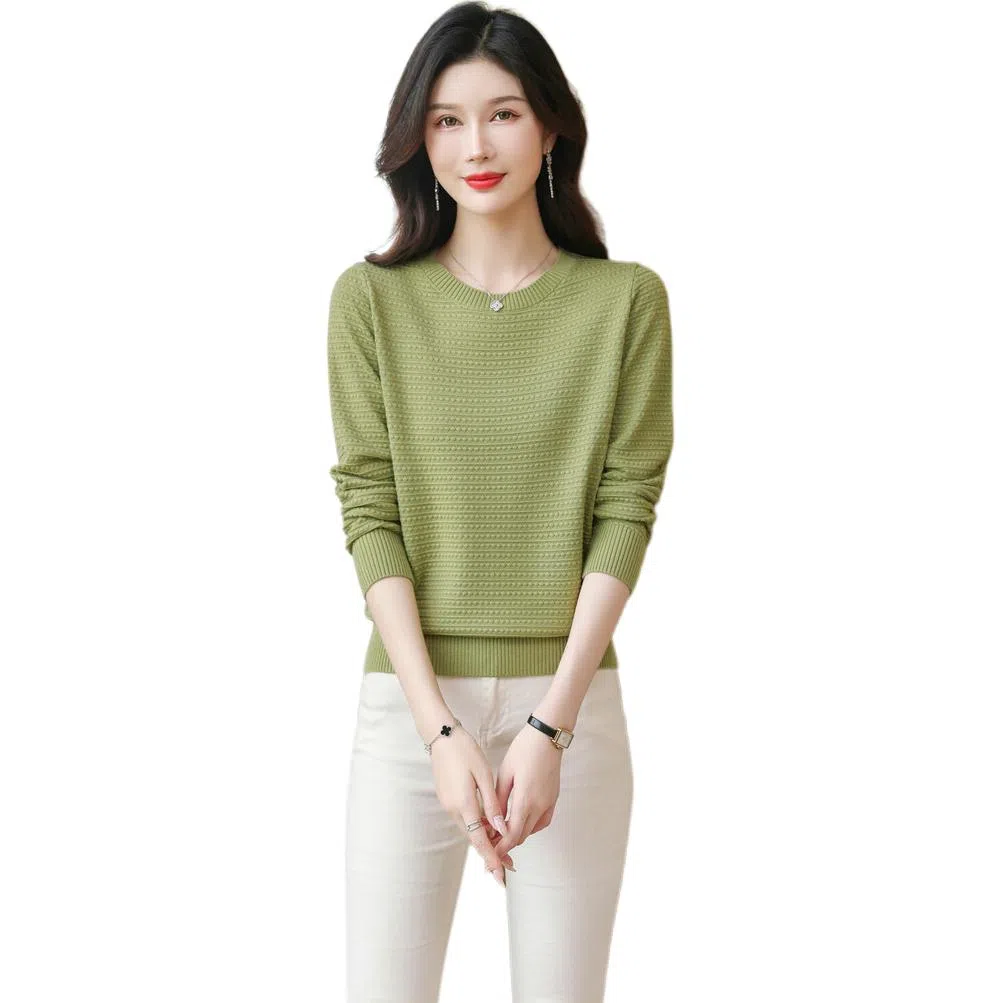 恒源祥 纯色百搭圆领宽松休闲长袖针织衫 女款