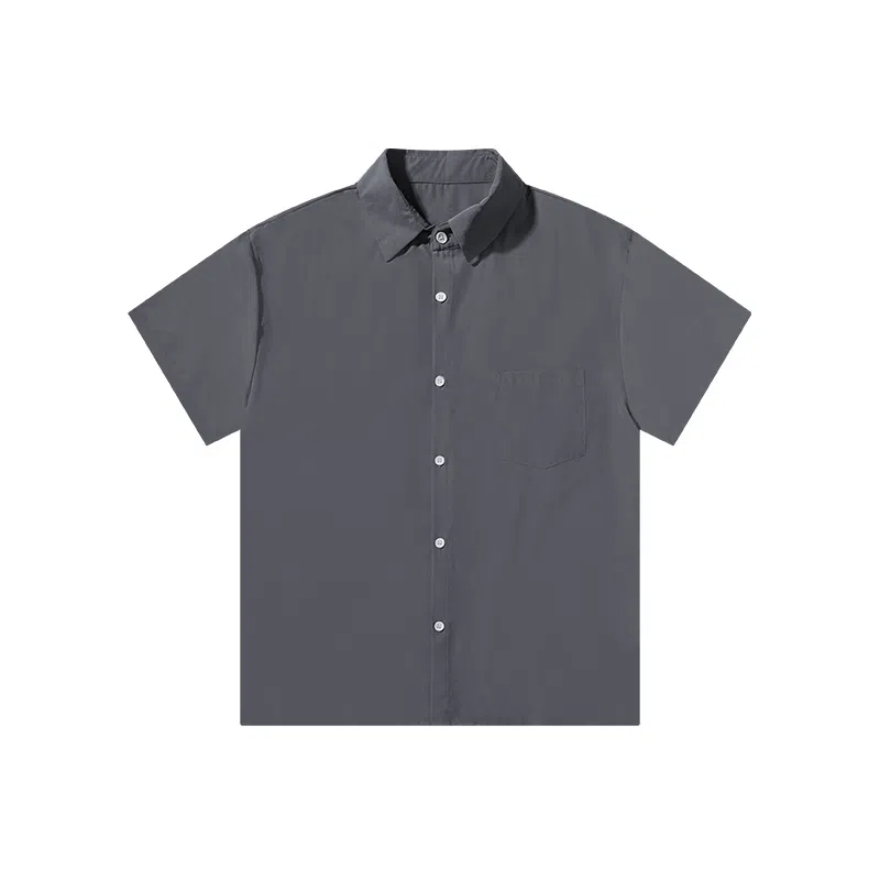 乱步 极简垂感透气随性中性翻领穿搭纯色基础款休闲夏季短袖衬衫 男女同款