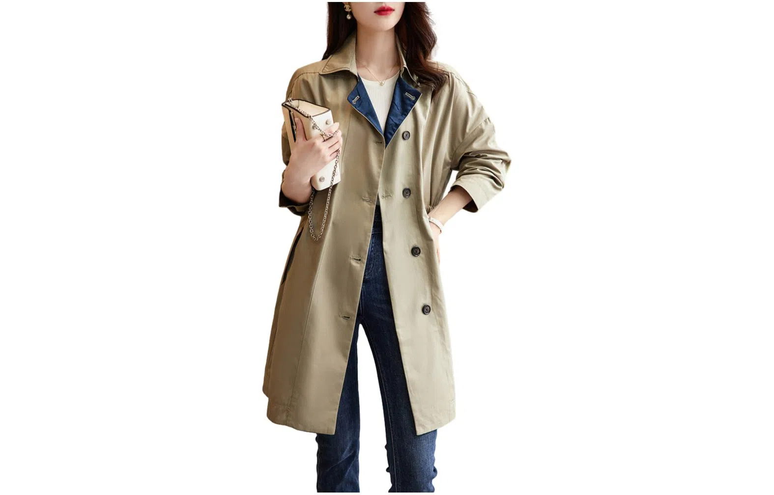 【dme】 单排扣纯色口袋设计长袖风衣 女款 橄榄绿