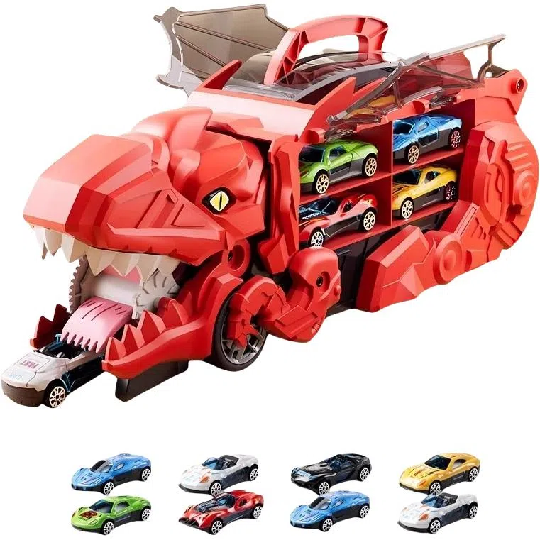 安可托 超大霸王龙吞食变形轨道车 弹射合金小汽车 早教益智玩具