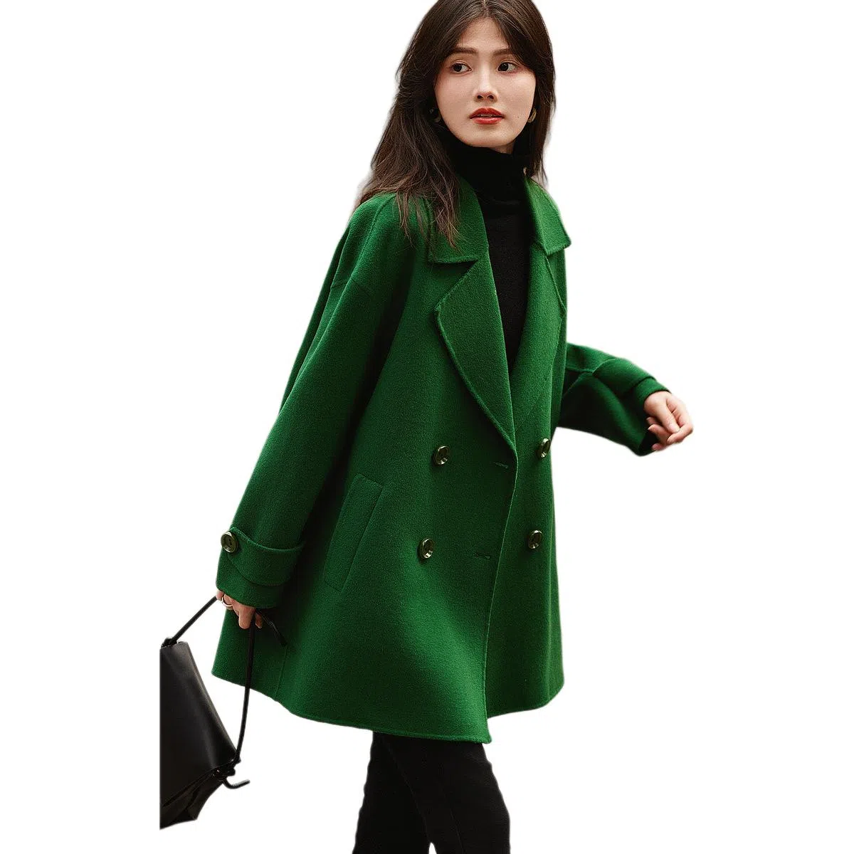【dme】 纯色双排扣双面呢长袖大衣 女款