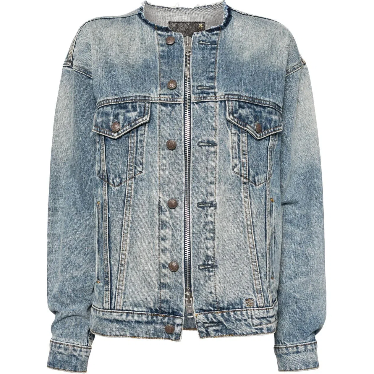 R13 SS24 Collarless Denim Jacket Wax Blue