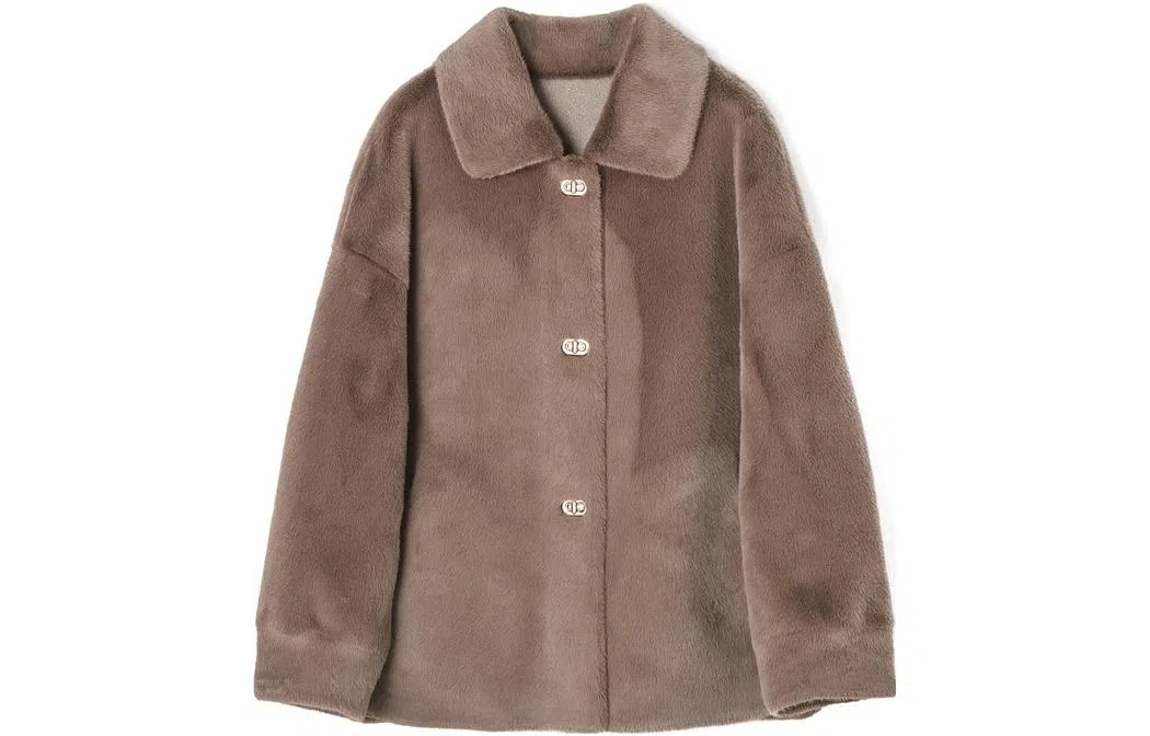 【dme】 纯色单排扣设计翻领绒感外套 女款 咖啡色