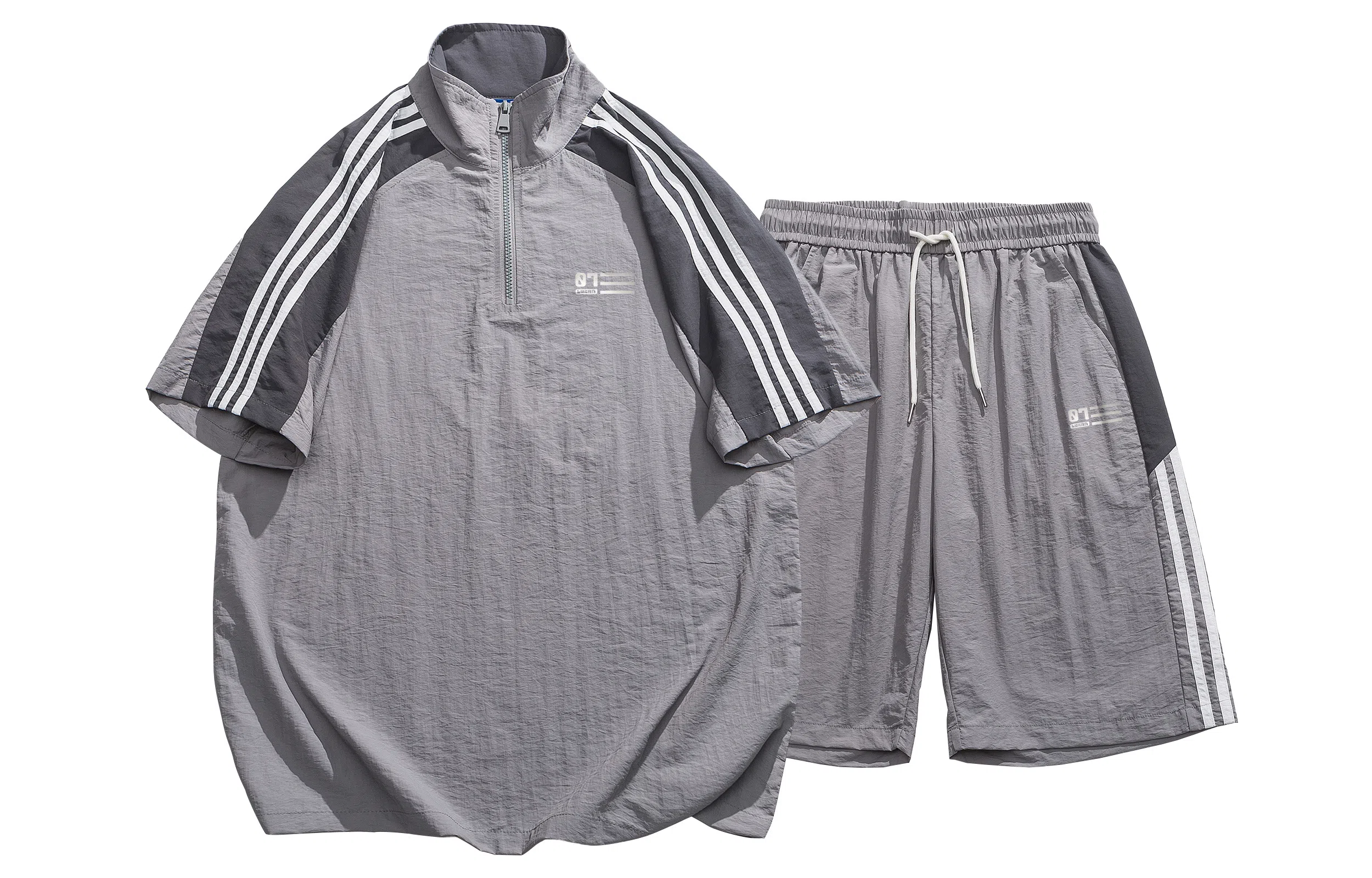 王者荣耀 鲁班七号 反光银标速干拼接立领上衣短袖五分短裤轻薄透气宽松潮牌凉感舒适百搭户外休闲运动套装 男女同款