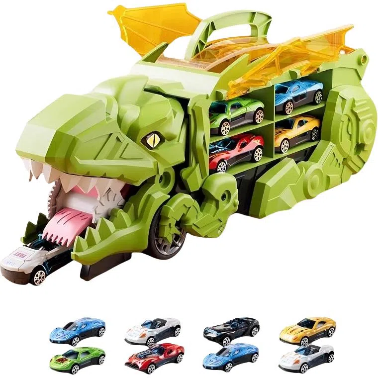 安可托 超大霸王龙吞食变形轨道车 弹射合金小汽车 早教益智玩具