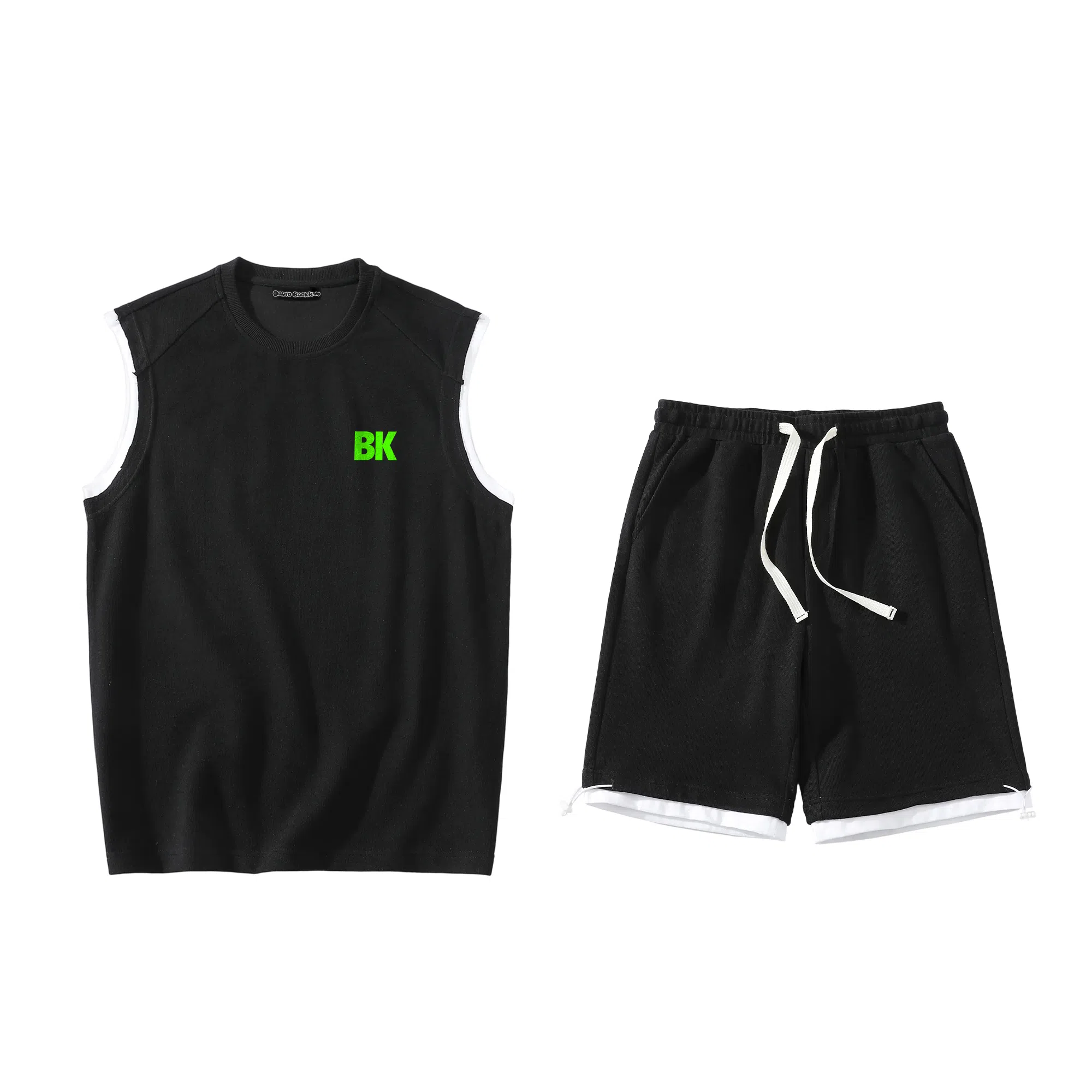 大卫贝肯 美式潮牌字母纯色户外通勤宽松无袖背心抽绳五分短裤休闲运动套装 男女同款