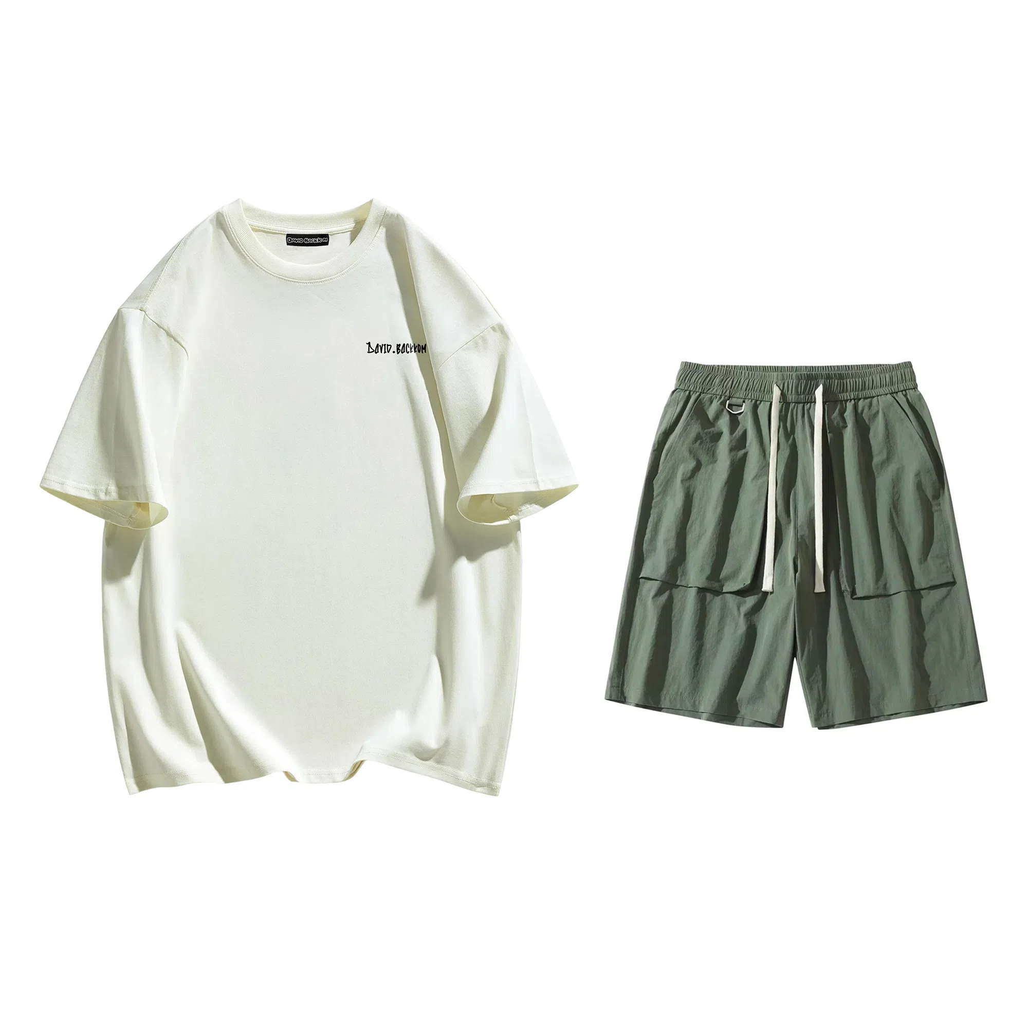 大卫贝肯 美式高街基础短袖上衣简约宽松短裤休闲运动套装 男女同款