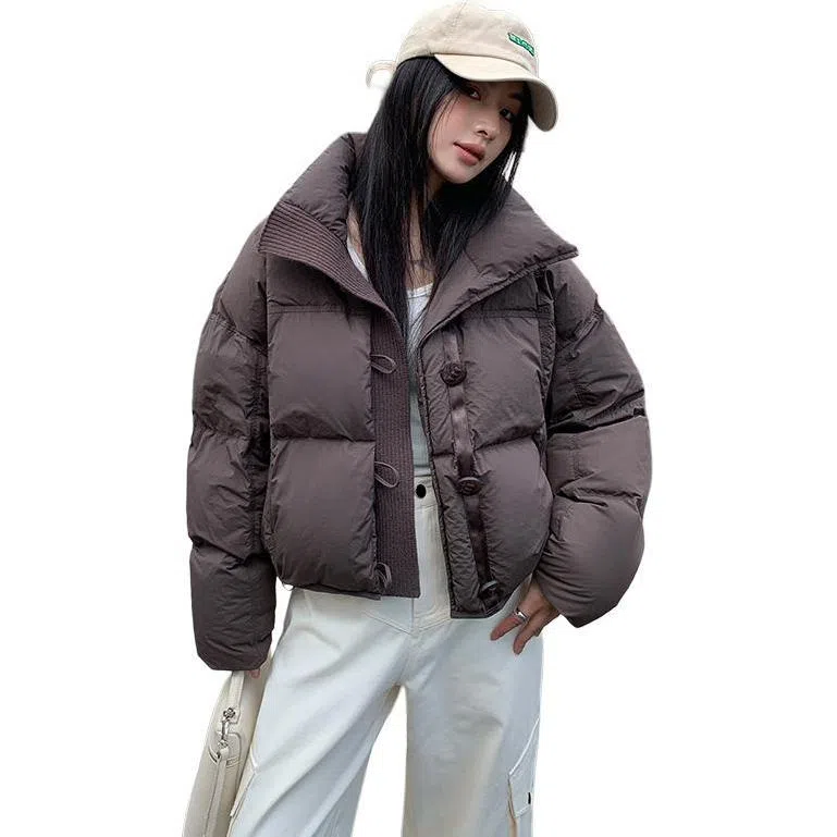 鸭鸭 宽松保暖连帽休闲面包短款长袖羽绒服 女款