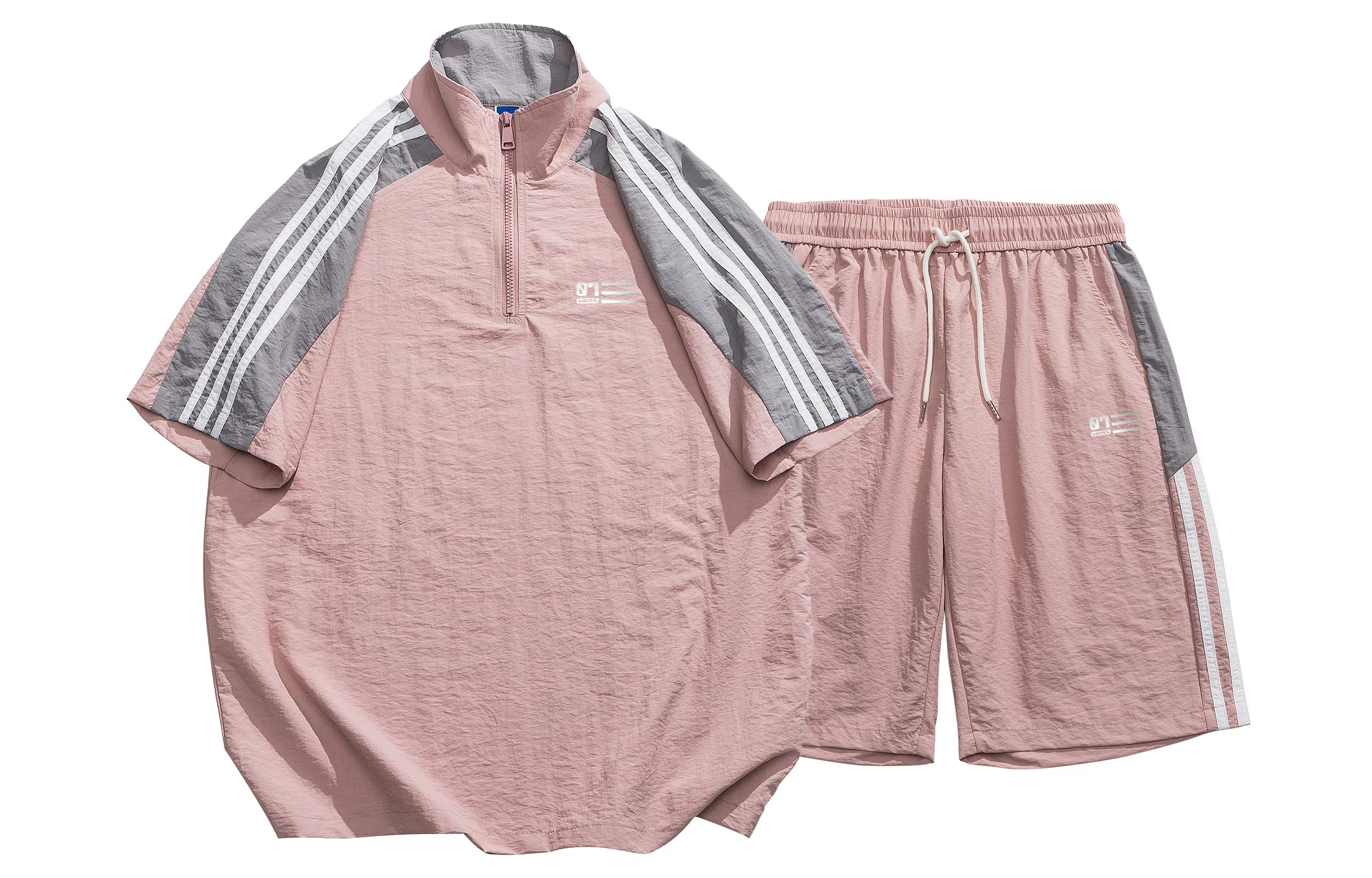 王者荣耀 鲁班七号 反光银标速干拼接立领上衣短袖五分短裤轻薄透气宽松潮牌凉感舒适百搭户外休闲运动套装 男女同款