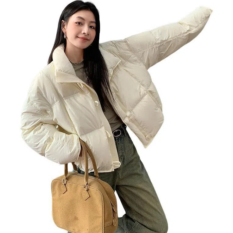 鸭鸭 宽松保暖连帽休闲面包短款长袖羽绒服 女款