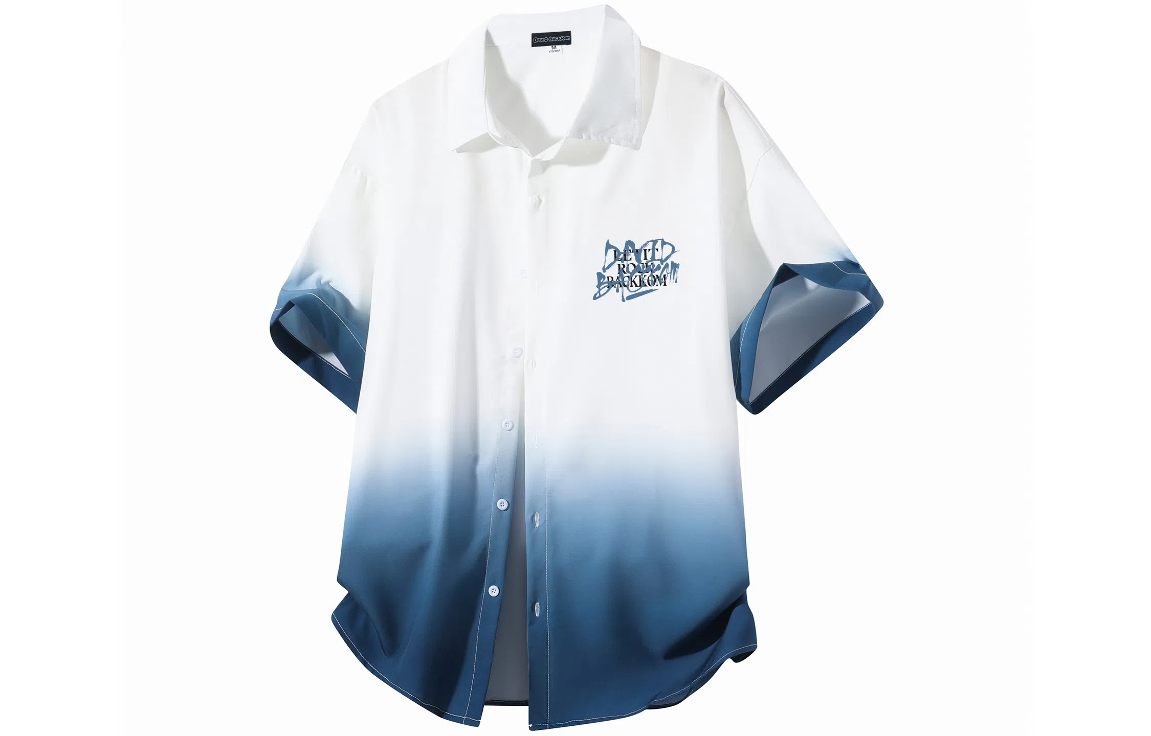 大卫贝肯 美式复古字母设计宽松休闲纯色百搭渐变透气垂感落肩短袖衬衫 男女同款