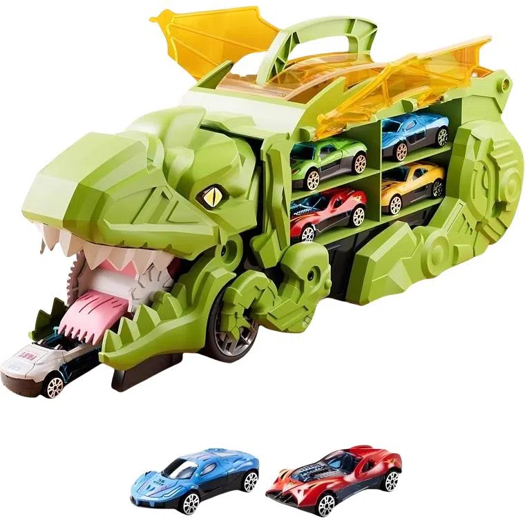 安可托 超大霸王龙吞食变形轨道车 弹射合金小汽车 早教益智玩具