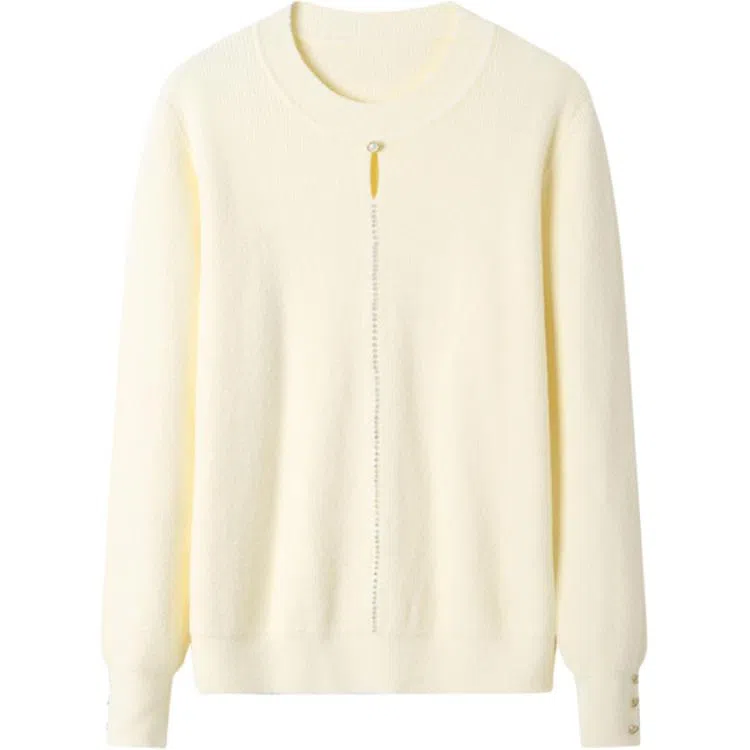 恒源祥 休闲打底套头简约纯色洋气百搭时尚长袖针织衫 女款 暖白