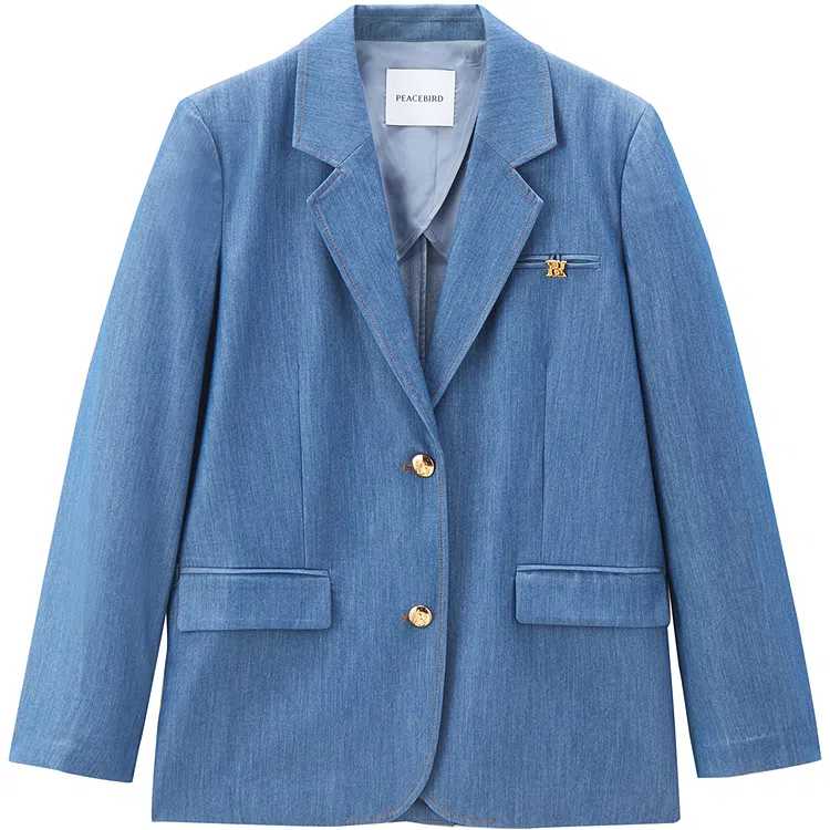 Peacebird Loose Single-Breasted Blazer Blue