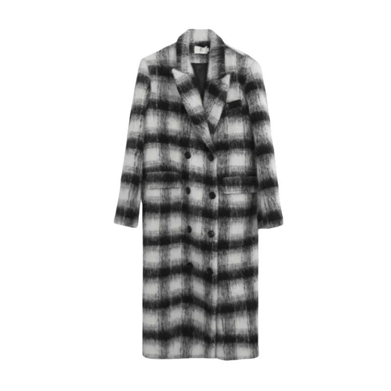 木清清 高级感长款格子大衣 女款 黑白格