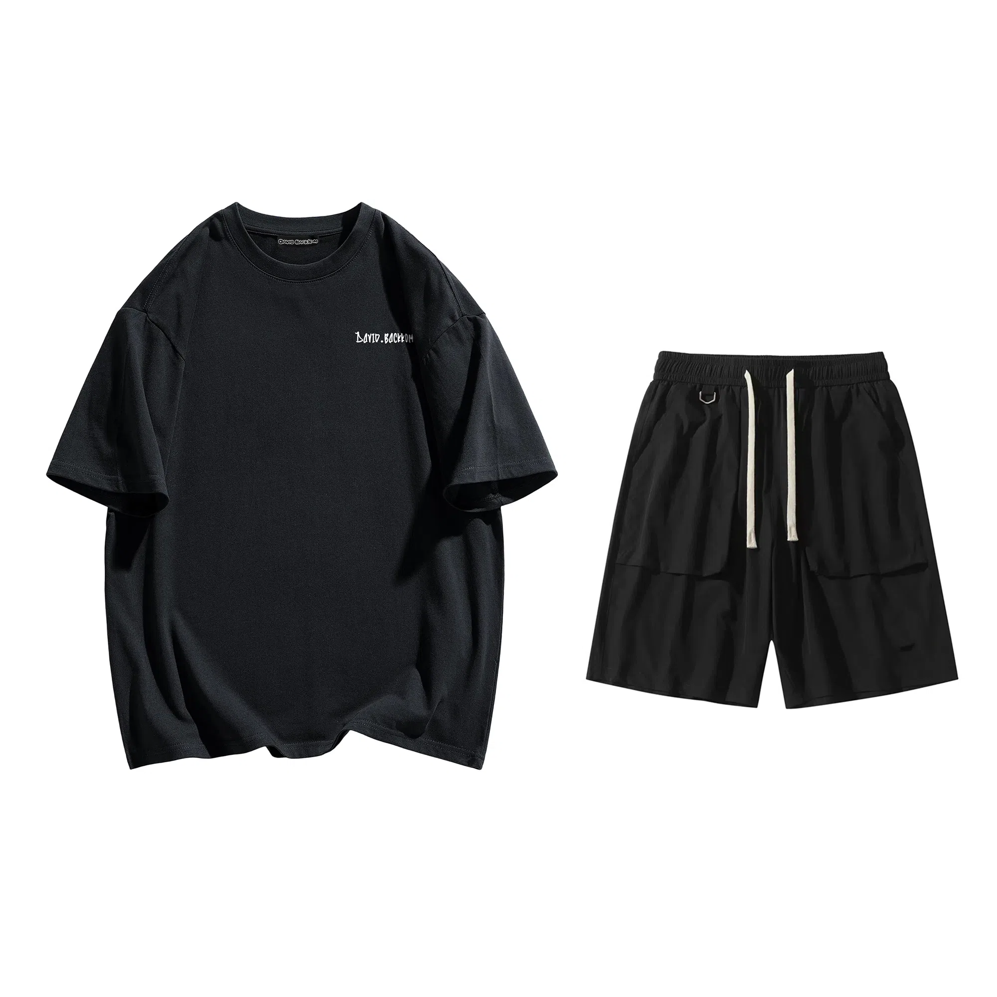 大卫贝肯 美式高街基础短袖上衣简约宽松短裤休闲运动套装 男女同款