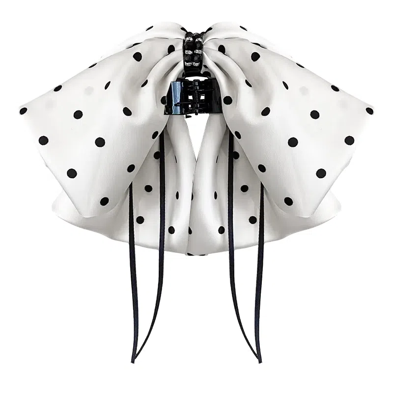 蒙妮 蝴蝶结波点飘带抓夹 亚克力/布艺 发夹 女款