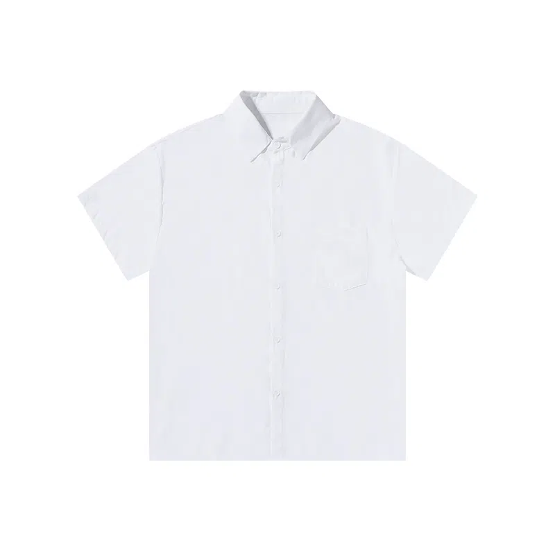 乱步 极简垂感透气随性中性翻领穿搭纯色基础款休闲夏季短袖衬衫 男女同款