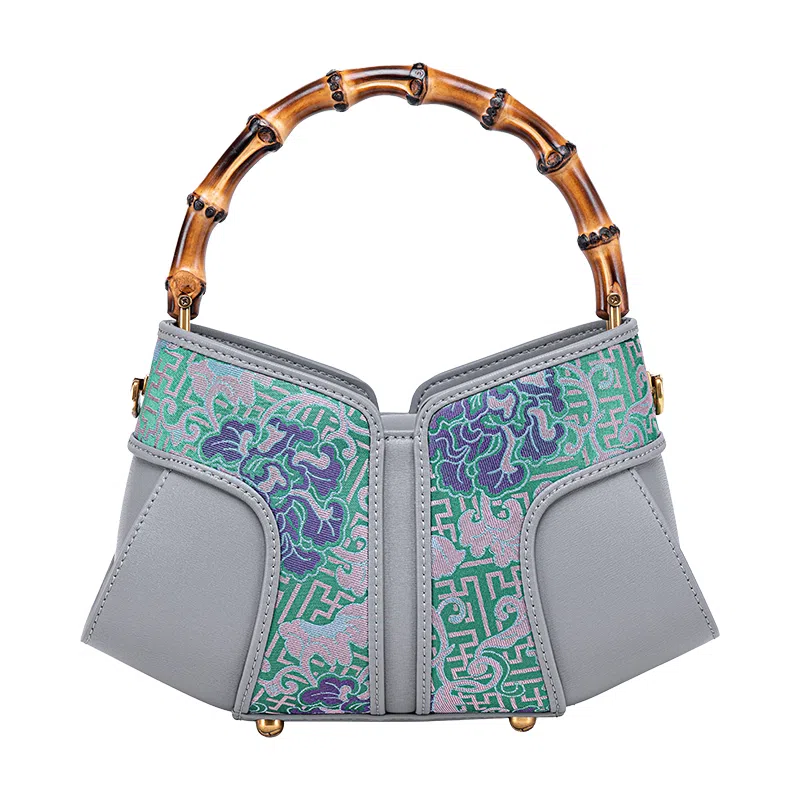 上海故事 新中式宋锦提花 桑蚕丝 手提包 中号 女款 靛彩蓝