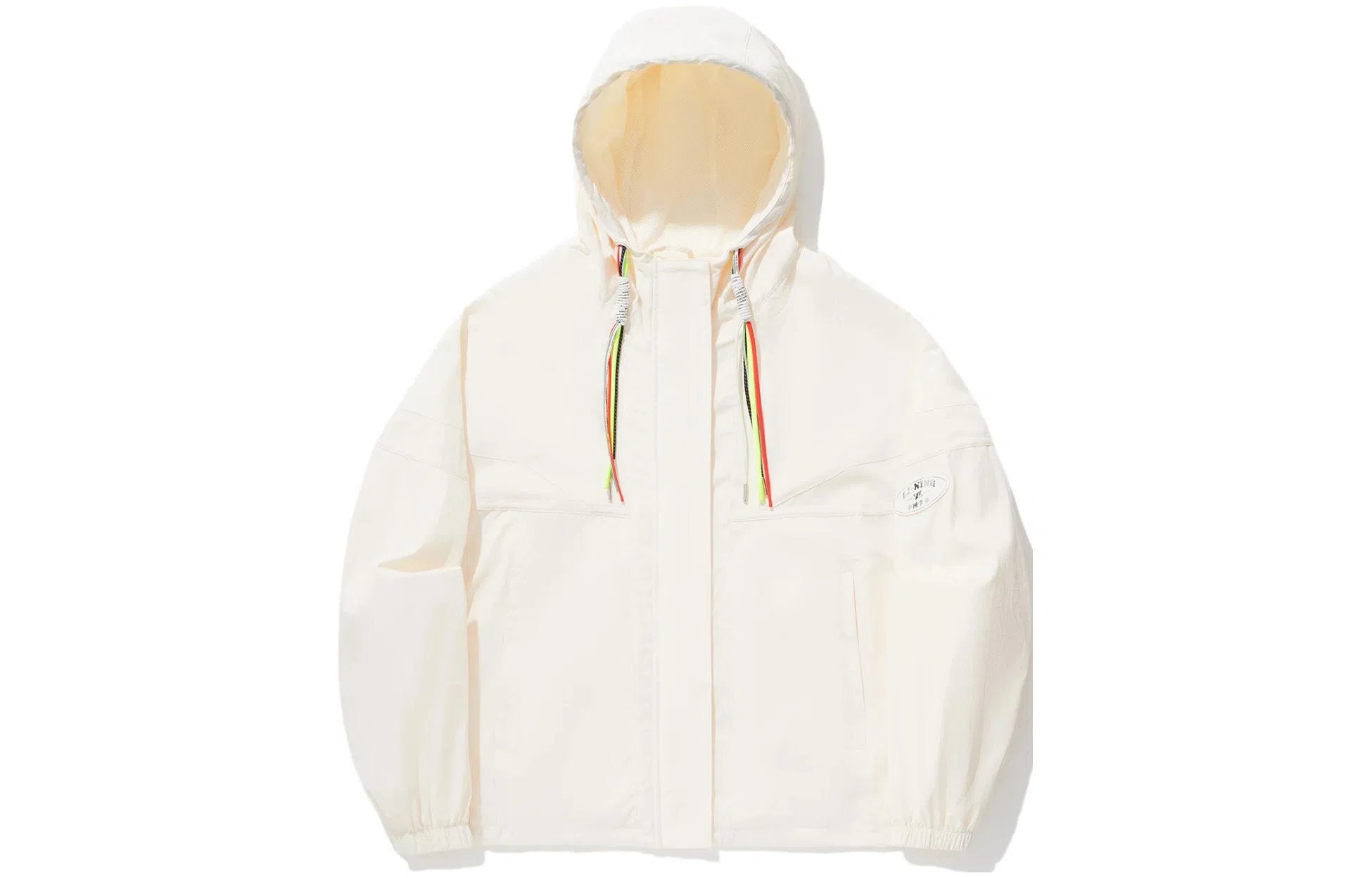 中国李宁 纯色连帽宽松运动风衣 女款 米白色