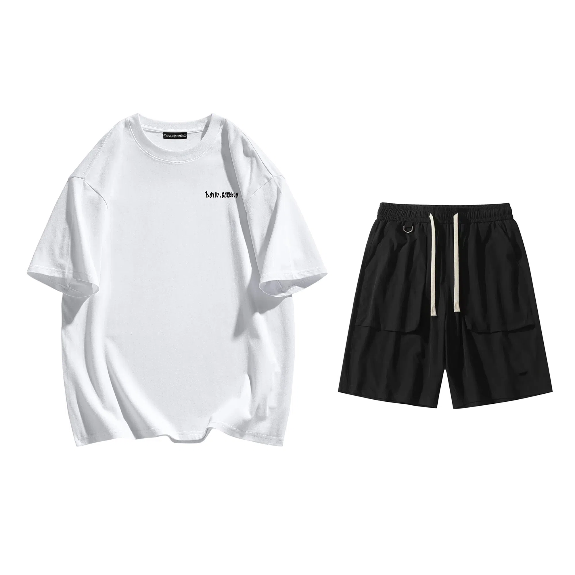 大卫贝肯 美式高街基础短袖上衣简约宽松短裤休闲运动套装 男女同款