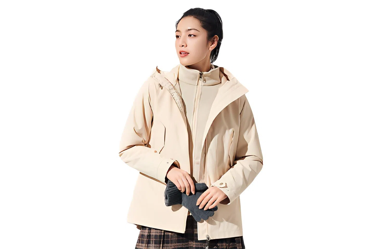 探路者 纯色连帽拉链可拆卸冲锋衣 女款