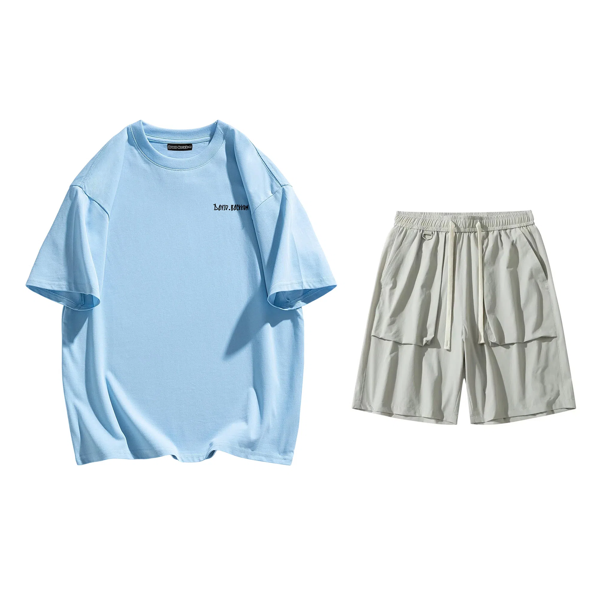 大卫贝肯 美式高街基础短袖上衣简约宽松短裤休闲运动套装 男女同款