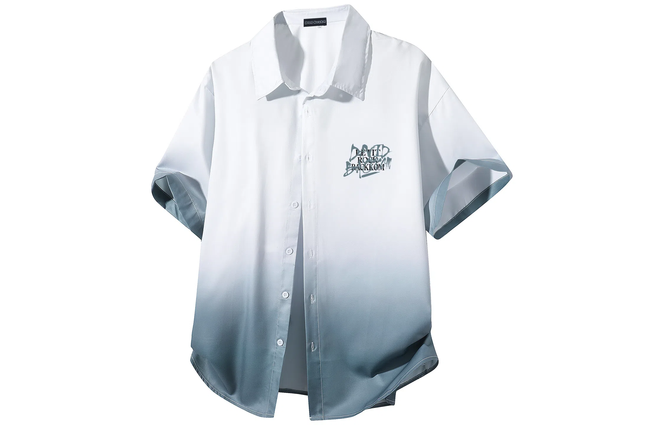 大卫贝肯 美式复古字母设计宽松休闲纯色百搭渐变透气垂感落肩短袖衬衫 男女同款