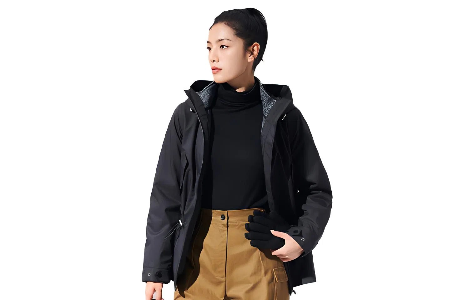 探路者 纯色连帽拉链可拆卸冲锋衣 女款