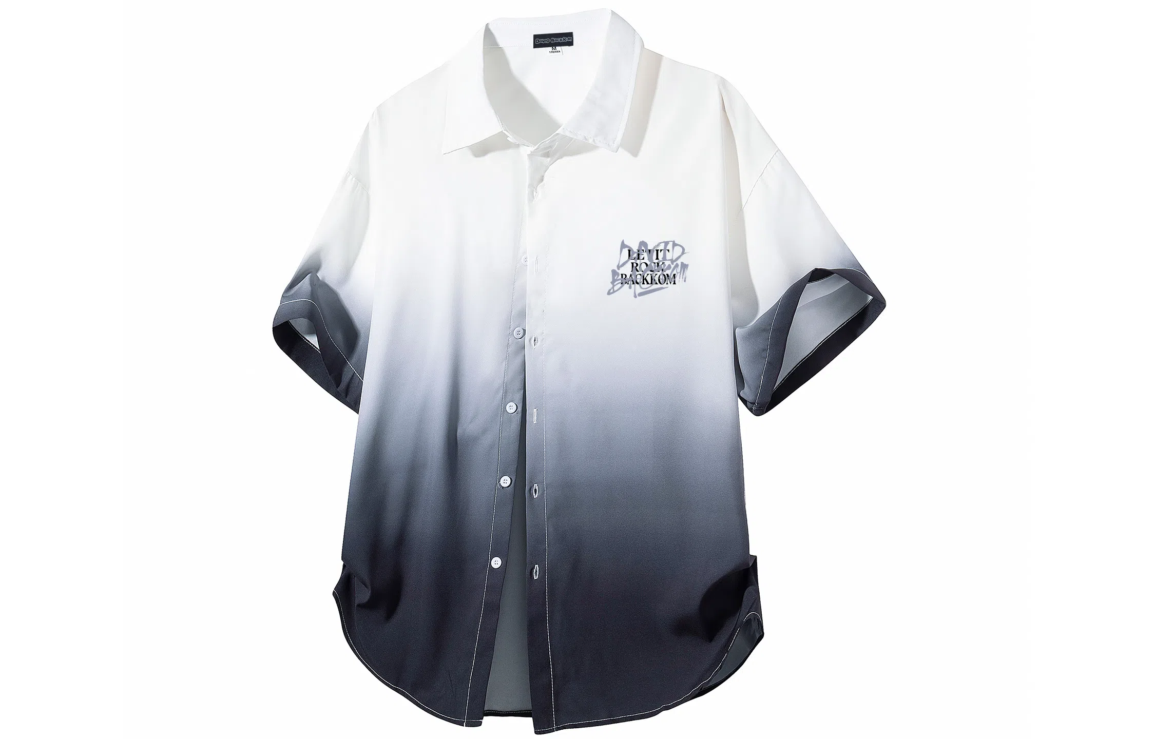 大卫贝肯 美式复古字母设计宽松休闲纯色百搭渐变透气垂感落肩短袖衬衫 男女同款