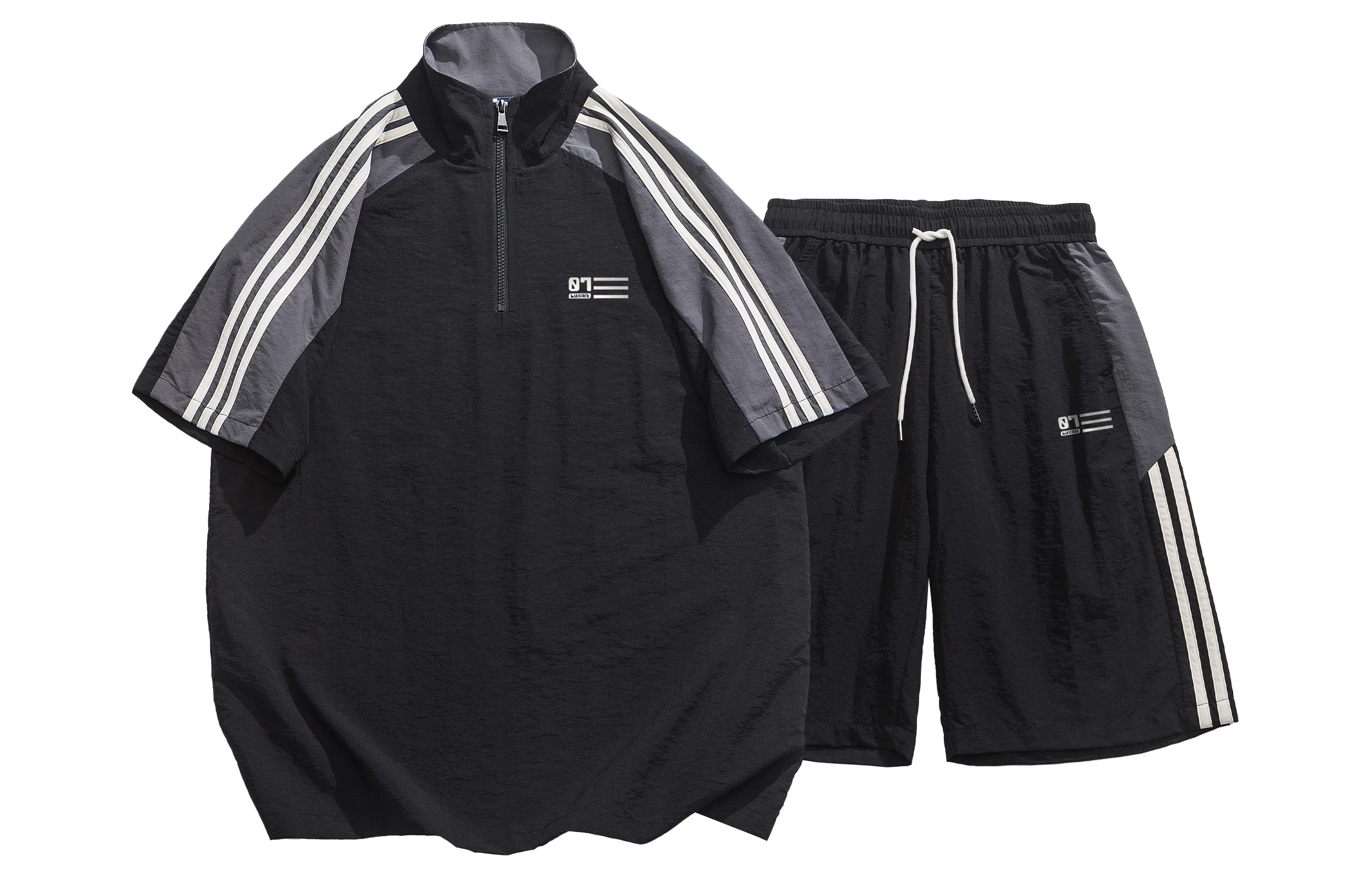 王者荣耀 鲁班七号 反光银标速干拼接立领上衣短袖五分短裤轻薄透气宽松潮牌凉感舒适百搭户外休闲运动套装 男女同款